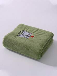 1pc/2pcs Valentine's Day Gift - Coral Terry Towel Set Or Single Towel, Bathroom Accessories Bathroom Set, Adorable Embroidered Cat Design, Soft & Quick-Drying, Lightweight & Portable Suitable For Face, Body, Hair, Pool & Gym Use - Unisex/Couples Gift - Green - View 7