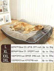 Luxurious Oversized Orthopedic Support Pet Bed, Comfortable And Soft Plush Dog Sofa Bed, Suitable For Large Dogs And Cats In Family, Travel, And Outdoor Environments - Grid Design, Soft Polyester Filling, Anti Slip Bottom, Universal For All Seasons, With Pillow Support For Large Dog Beds, Spacious Daybed For Home Decoration, Slightly Protruding In Winter - Xám - Xem 2