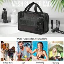 - Bolsa de malla porttil para artculos de aseo personal, para regadera, gimnasio, recmara, dormitorio universitario color negro - negro-grande - Ver 2