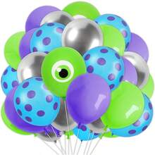 D60Pcs 12 In Cartoon Monster Theme Balloons Green Purple Blue Sier Latex Balloons For Birthday Baby Shower Party Decor - 銀色 - 查看 1