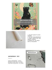 1pc Frameless Cat Tarot Art Print Poster, Mystical Black Cat With Moon & Floral Wall Decor, Witchy Gothic Poster For Witchy Bedroom, Living Room, Dorm, Fantasy Cat Lover Gift, Room Decor Bedroom, Back To School, Funky Posters, Vintage Decor, Wall Prints, College Dorm Essentials