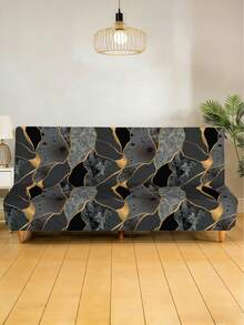 1件几何线条印花牛奶丝无扶手折叠沙发床罩，弹性全包覆防尘，适用于卧室、客厅，四季皆宜