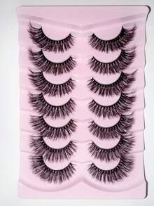 7 Paar Eid Groinneya flauschige Kunstfell Katzenaugen Wimpern, lange & dicke Kunstwimpern, Make-up Werkzeuge