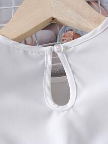 2pcs/Set Young Girl' Floral Ruffle Hem Blouse & Straight Leg Casual Pants Set, Spring/Summer - Blue and White - View 4