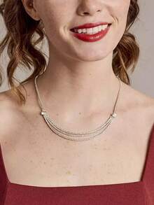 1件性感长款流苏露背身体链项链，时尚多层水晶吊坠项链 - 金色 - 查看 2