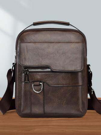 1 pieza Bolso de hombre color café, material de PU, bolso de mensajero casual y ligero para negocios, adecuado para viajes de negocios, transporte diario, bolso de hombro, maletín de hombre