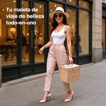 Estuche de Maquillaje de Viaje 2 Capas con Espejo y LUZ LED-Cosmetiquera Profenal De Belleza gran capacidad,estuche de maquillaje cuadrado, Ideal Regalo de Navidad para Mujeres - Champán - Ver 4