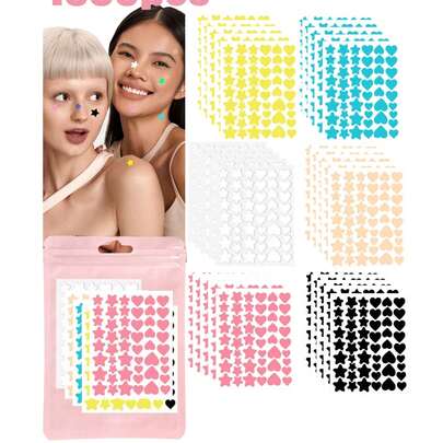 1530 piezas/612 piezas Pegatinas de rostro con estampado de estrellas en rosa, negro, blanco, azul, morado y verde. Esenciales para fotografía, pintura facial, adecuadas para fiestas, reuniones y diversas actividades de entretenimiento. Precio asequible, se pueden usar como regalos de Navidad, herramientas de maquillaje, etc.