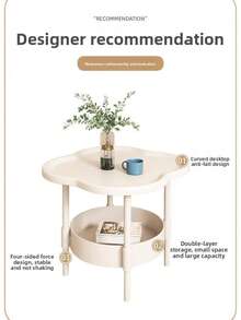 1件云朵造型米白色实木边桌 | 双层储物+花瓣形桌面，韩式ins风小茶几，轻便储物桌，适用于卧室、客厅、阳台 - 彩色 - 查看 10