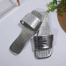 女士平底方头防滑沙滩拖鞋 - 銀色 - 查看 3