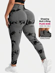 TNTOR Leggings deportivos de yoga con efecto tie-dye para mujer de talla grande, pantalones de entrenamiento con cintura alta que levantan el trasero, mallas elásticas que absorben la humedad, adecuados para ejercicio, ciclismo y fitness - Multicolor - Ver 3