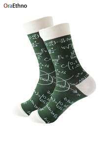 1 par de calcetines de tripulación con estampado de fórmula matemática divertida (contraste blanco y verde), calcetines suaves, cómodos, novedosos e interesantes, resistentes al sudor y al olor, regalos creativos para estudiantes/maestros/entusiastas de las matemáticas/amigos/familiares en cumpleaños/Halloween/Navidad, calcetines casuales de otoño e invierno para uso diario y reuniones temáticas - Multicolor - Ver 8