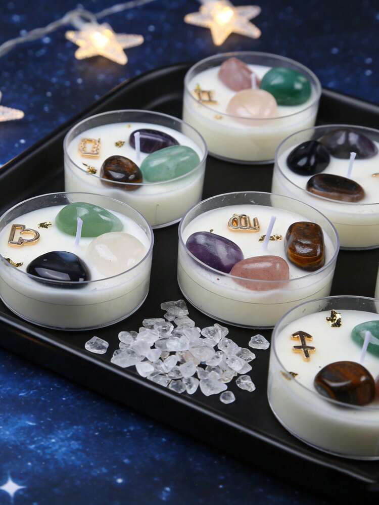 1 pieza Vela aromática de cristal con tema de los 12 signos del zodíaco, de cera de soja natural con aroma a lavanda, decorativa, adecuada para fiestas y regalos - Multicolor - Añade 3