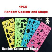 4件套儿童绘画玩具，包括绘画模板板、塑料尺、美术工艺学习绘画益智玩具，儿童礼物（注：颜色随机混合），开学季 - 隨機顏色和形狀 - 查看 13