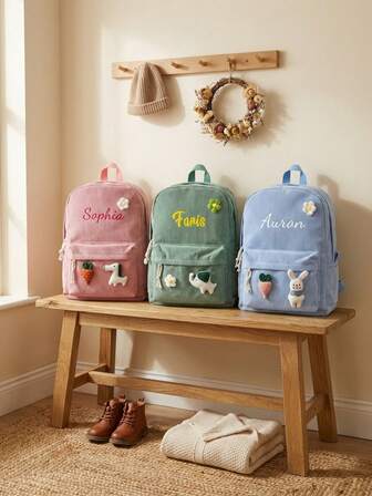 Zaino personalizzato con nome | Zaino in cordurino personalizzato | Zaino scolastico carino per bambini | Zaino estetico | Regalo per il ritorno a scuola