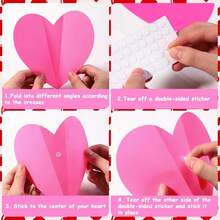 60pcs 3D Heart Wall Stickers, Romantic Pink Heart Decals For Valentine's Day, Perfect For Wedding, Anniversary, Party, Bedroom, Home, School, Office Decoration - Pink - View 5