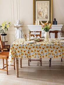 1件波西米亚向日葵花卉流苏桌布，长方形桌布，适用于餐桌、咖啡桌、床头柜，适合农舍、厨房、餐厅、客厅、派对、野餐、户外烧烤、家居装饰、春夏 - 彩色 - 查看 1