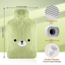 Samply Hot Water Bottle With Cute Fleece Cover, Hot Water Bag For Hot And Cold Compress, Hand Feet Warmer, Neck And Shoulder Pain Relief - 綠色 - 查看 3