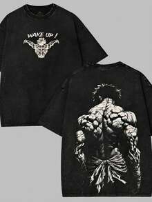 Retro-Style Limited Edition Heavyweight Anime Shirt Featuring Baki Vs. Kengan Ashura. Printed Washed Shirt/T-Shirt - Double-Sided Print, Retro Wash, Heavyweight Design. - màu đen - Xem 1
