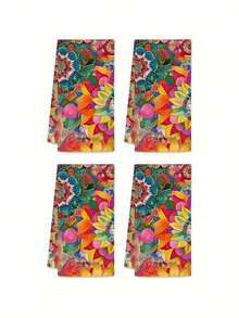 1/2/4Pcs Bohemian Floral Kitchen Towels - Rustic Style, Reusable And Fade-Resistant Polyester Dishcloths Suitable For Cooking, Baking, And Cleaning - Perfect For Halloween And Party Decorations, - Multicolor - View 13