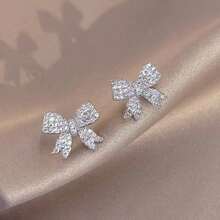 1 Pair Sparkling Crystal Bowknot Earrings For Women - Elegant Party Statement Jewelry, Charm Stud Earrings, Fashion Fashion Accessories, Holiday/Party, Everyday Wear, Valentine's Day, New Year's Gift - 彩色 - 查看 7