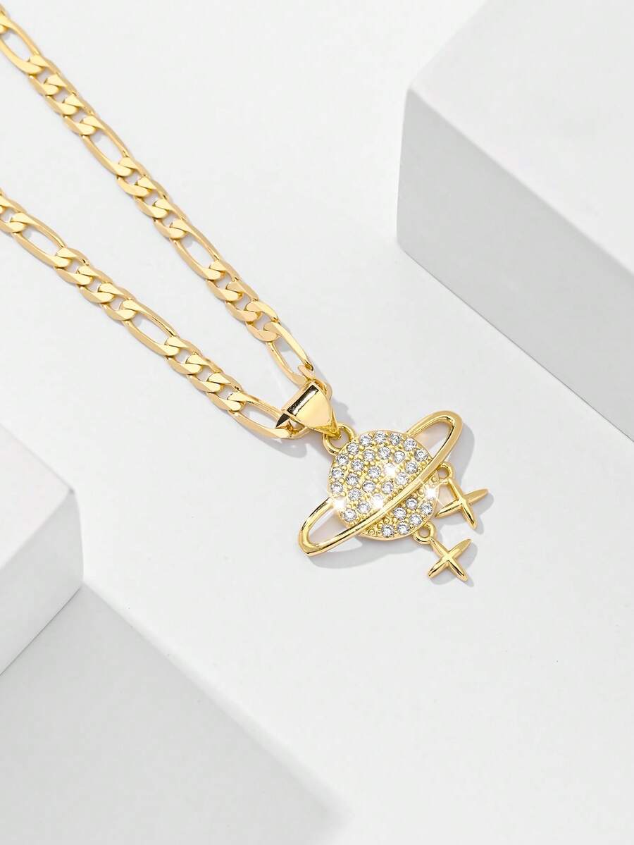 1件经典欧美风格铜镶嵌锆石星月限量版吊坠项链，适合作为圣诞节/感恩节/万圣节/母亲节/情人节礼物送给情侣/朋友/教父母，也适合天主教初领圣体、日常及节日佩戴、祈祷等场合。 - 金黃色 - 查看 1