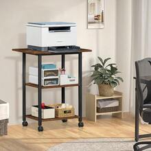 Printer StandsLerliuo - Soporte para impresora de 3 niveles mesa para impresora móvil industrial con estante de almacenamiento y marco de acero soporte para carrito de impresora rodante con ruedas bloqueables - Marrn - Ver 5