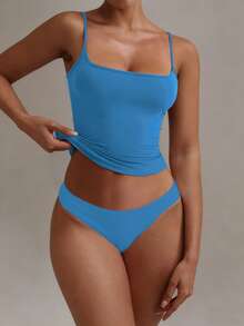 XLLAIS Sexy Backless Women's Camisole, Elastic Casual Spaghetti Strap Tank Top - Aqua Blue - View 8