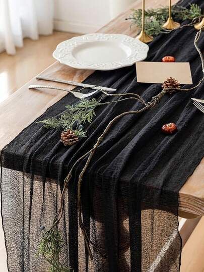 1pc Black Table Runner, Party Dining Table Center Decor Table Runner, Party Tablecloth, Kitchen Decor Tablecloth, DIY Pleated Table Runner, Party Decor Table Runner, Party Home Decor Tablecloth, Theme Party Supplies, Room Decor Tablecloth, Country Wedding Decor, Wedding Chair Back Decor, Organza Bubble Veil (82*180cm), Birthday Decor Tablecloth, Birthday Room Decor, Home Decor, Room Decor