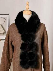 仿狐狸毛围巾，韩式百搭毛球仿毛皮围巾，双面保暖防风毛领围脖