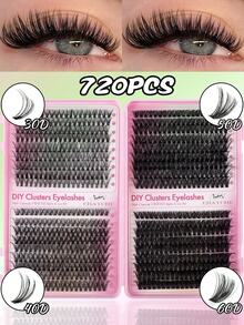 CMAYOME 720/648 片装合成睫毛胶水套装，D 卷合成睫毛嫁接套装，包含 10D + 20D + 30D + 40D + 50D + 60D + 80D + 100D + 120D + 150D，长度从 9 毫米到 18 毫米混合，蓬松柔软的合成睫毛。轻盈柔软，簇状设计。