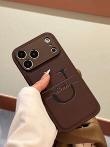 Funda de teléfono personalizada con letra, con diseño de textura de lichí grabado con láser, a prueba de golpes y resistente a los arañazos, protege el lente de la cámara, compatible con iPhone 17, 16, 15, 14, 13, 12, 11 Pro Max y series Plus, regalo perfecto para cumpleaños, aniversario y Navidad - Marrón - Ver 6