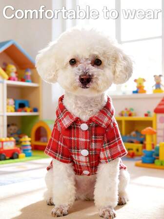 1 st. mjuk och söt hundkläder med julstämning, röd och grön färg/rutig/snöflingetryck, kortärmad tröja, lämplig för nallebjörn, pudel, schnauzer och andra små hundar