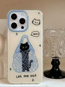 1个可爱有趣的黑猫包包 + 蓝眼睛猫咪串珠挂绳，兼容 17 Pro Max、17 Pro Air、16、15、14、13、12、11 Pro Max Plus，防指纹，完美的生日礼物 - 白色 - 查看 3