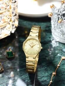 REWARD Women's Quartz Watch, Luxury & Fashion, Stainless Steel Strap, Waterproof, With Watch Box, Elegant & Versatile, Suitable For Business & Casual, Retro Rectangular Watch - Gold - View 2