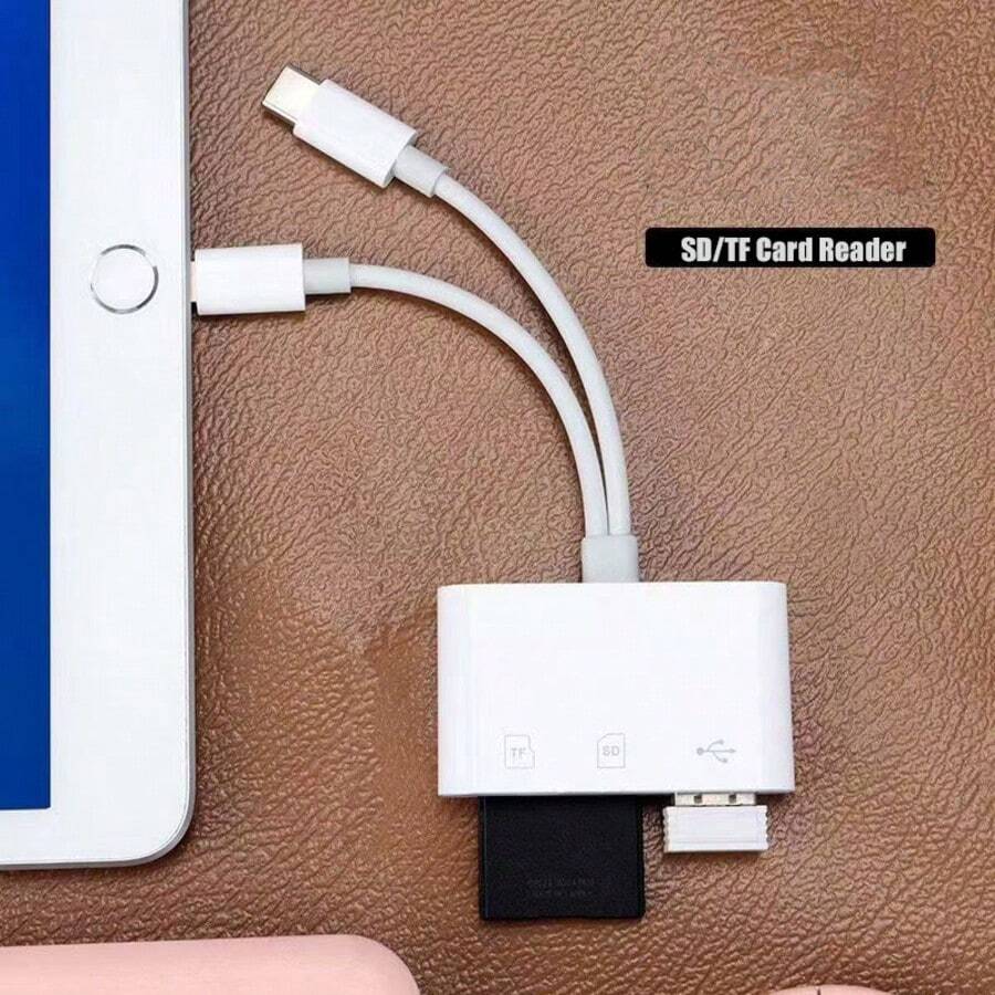 1 pieza Lector de tarjetas Plug and Play, Lector de tarjetas de almacenamiento de doble ranura compatible con tarjetas SD y TF, Adaptador de visor de cámara USB, Portátil para iPhone 17/16/15/14/13/12/11/XS/XR, Conector de serie iPad - Blanco - Ver 1