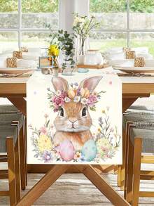 1件装春季复活节兔子桌旗，可爱兔子、彩蛋和花环图案桌布，季节性春季厨房餐桌装饰，节日派对户外装饰，复活节家居装饰，农舍风格礼物，13x70英寸