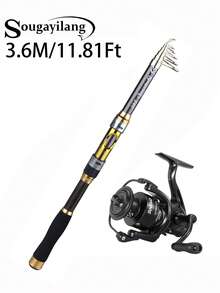 SOUGAYILANG Caña de pescar de fibra de carbono de 1,8 m a 3,6 m, punta de caña de alta sensibilidad, asiento de carrete sólido y guías de cerámica + Carrete giratorio serie 4000, relación de engranajes 5.2:1, bobina de aluminio, con alarma audible - Kit de pesca para black bass/trucha/pez rojo - Negro - Ver 15