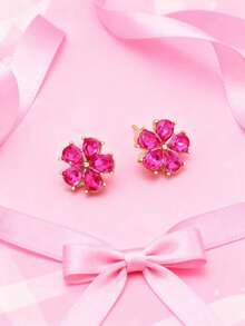 1 Pair Fashionable Minimalist Cute Purple Flower Stud Earrings, Suitable For Girls' Daily Wear