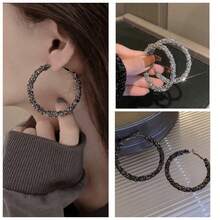 1 Pair New Popular Large Circle Earrings For Women, Rhinestone Decor Elegant Hoop Drop Earrings Suitable For Daily Wear - 彩色 - 查看 8