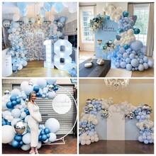 Blue White Balloon Arch Kit Baby Blue White Silver Balloon Garland 4D Silver Foil Balloons Pastel Light Blue Silver Latex Balloons Christening Boy Birthday Shower Party Decorations - Macaroni Blue Silver - View 4