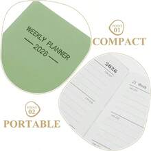 Calendario de bolsillo: Planificador pequeo 2026, cuaderno semanal mensual, diario compacto, agenda mensual para bolso, oficina, escuela y viajes, color verde - Verde - Ver 3