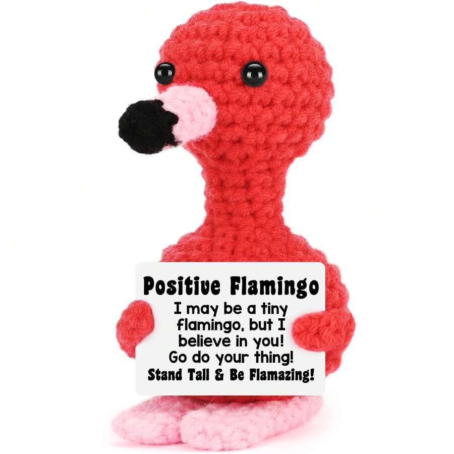 1pc Mini Flamingo Birthday Gifts For Women, Handmade Crochet Valentine's Day Gift For Friend, Positive Crochet Shark Penguin Duck Animals Emotional Inspirational Support Handmade Flamingo Decor - Multicolor - View 1