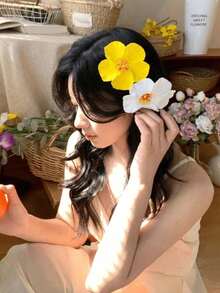 3件/1件 女款紅色、橘色、白色 7.5cm/2.95in 紮染仿真花髮夾，時尚百搭高端優雅極簡純色側夾，適合日常出行、休閒、派對、通勤、度假、馬尾、盤髮、洗臉、化妝、穿搭配件，抓夾、髮夾、髮飾、女性頭飾、髮針，夏季、假期、旅行 - 彩色 - 查看 2
