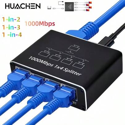 Bộ chia mạng RJ45 4 cổng 1000Mbps - Bộ mở rộng mạng đáng tin cậy, hỗ trợ cáp Ethernet 5/5e/6/7/8, kết nối đồng thời 4 thiết bị, bộ chuyển đổi 1 sang 3, phù hợp cho máy tính mạng trường học, máy tính xách tay, bộ định tuyến và cổng băng thông rộng của đầu thu kỹ thuật số.