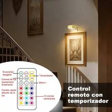 Lampara para Cuadros con Mando, 3 Pzas Luz de Pintura Regulable Exhibicin de Arte, Lmpara de Pared Alimentada Por Batera para Marcos de Arte y Decoracin de Paredes de oro, 3 Colores - ansiedad + RGB - Ver 5