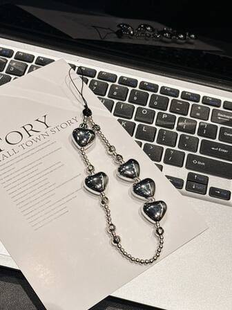 1pc INS Style Beaded Heart Bracelet, Paired With Cute Pendant, Suitable For Phone Cases, New Earphone Covers, DIY Hanging Decorations, Anti-Drop And Anti-Lost Hanging Straps, Korean Style, Ideal As A Gift For Girls, Mothers, Family, Friends, Phone Accessories, Phone Straps, Valentine's Day Gift