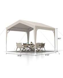 Carpa emergente instantánea de 3 x 3 m (10 x 10 pies), instalación en 60 segundos, refugio portátil para el sol y la lluvia con estructura de acero inoxidable, protección UV impermeable para camping, fiestas en el jardín y mercados. - Albaricoque - Ver 3