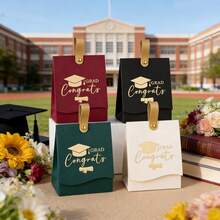 2/10/30 piezas Caja de regalo con gorra de graduación de lámina, bolsas de fiesta de graduación con asa de cuero, caja de dulces decorativa de temporada de graduación, medalla de graduación 2025, negro - Negro - Ver 8