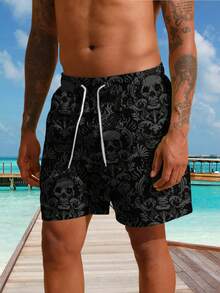 男士夏季3D骷髅印花沙滩短裤 - 速干 - 彩色 - 查看 4